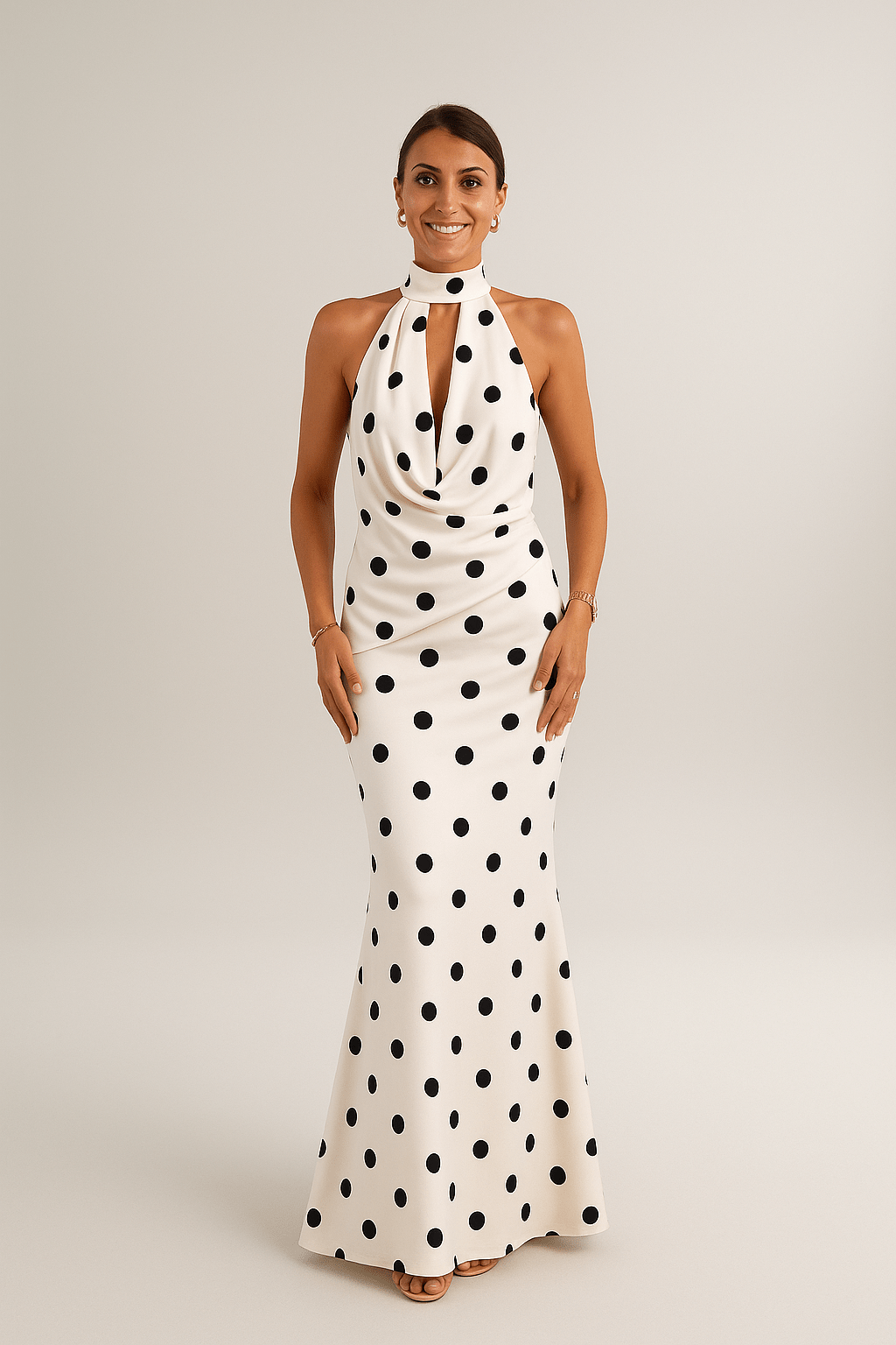 Chloé™ | Robe Longue à Pois Noirs - LUNAEVE