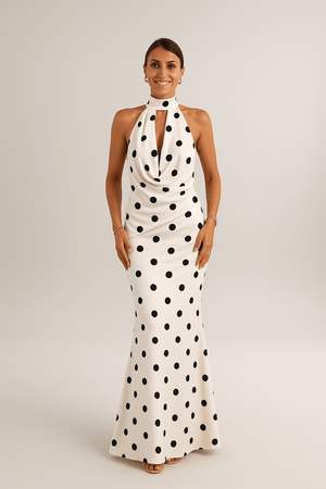 Chloé™ | Robe Longue à Pois Noirs - LUNAEVE