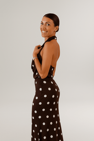 Chloé™ | Robe Longue à Pois Noirs - LUNAEVE