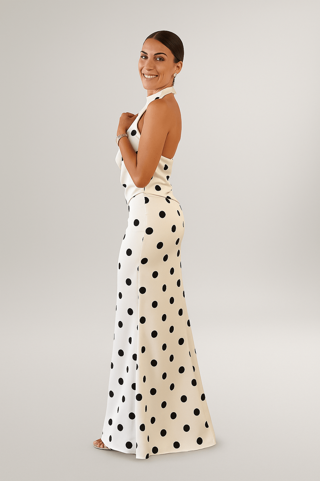 Chloé™ | Robe Longue à Pois Noirs - LUNAEVE