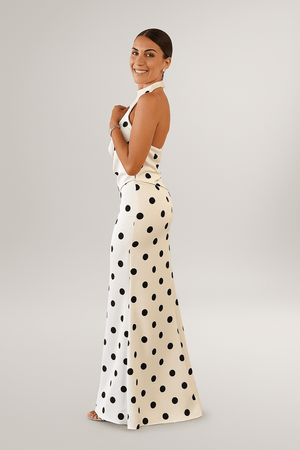 Chloé™ | Robe Longue à Pois Noirs - LUNAEVE