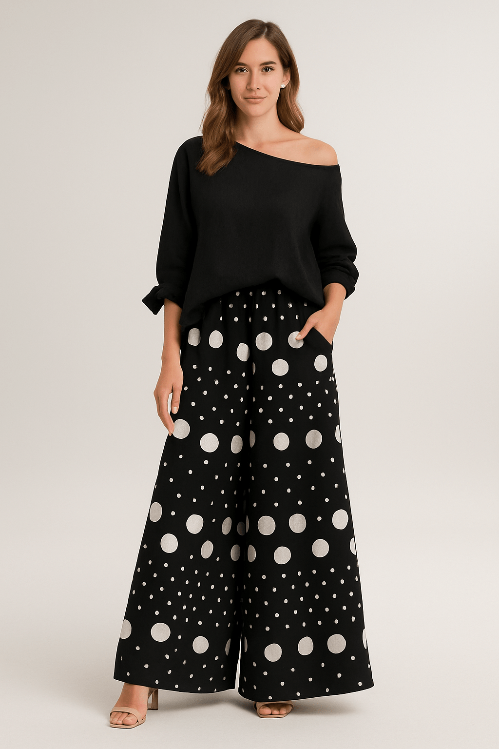 Élisa™ | Haut Asymétrique & Jupe Longue à Pois - LUNAEVE