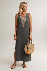 Lina™ | Robe d’Été en Lin, Style Bohème Chic - LUNAEVE