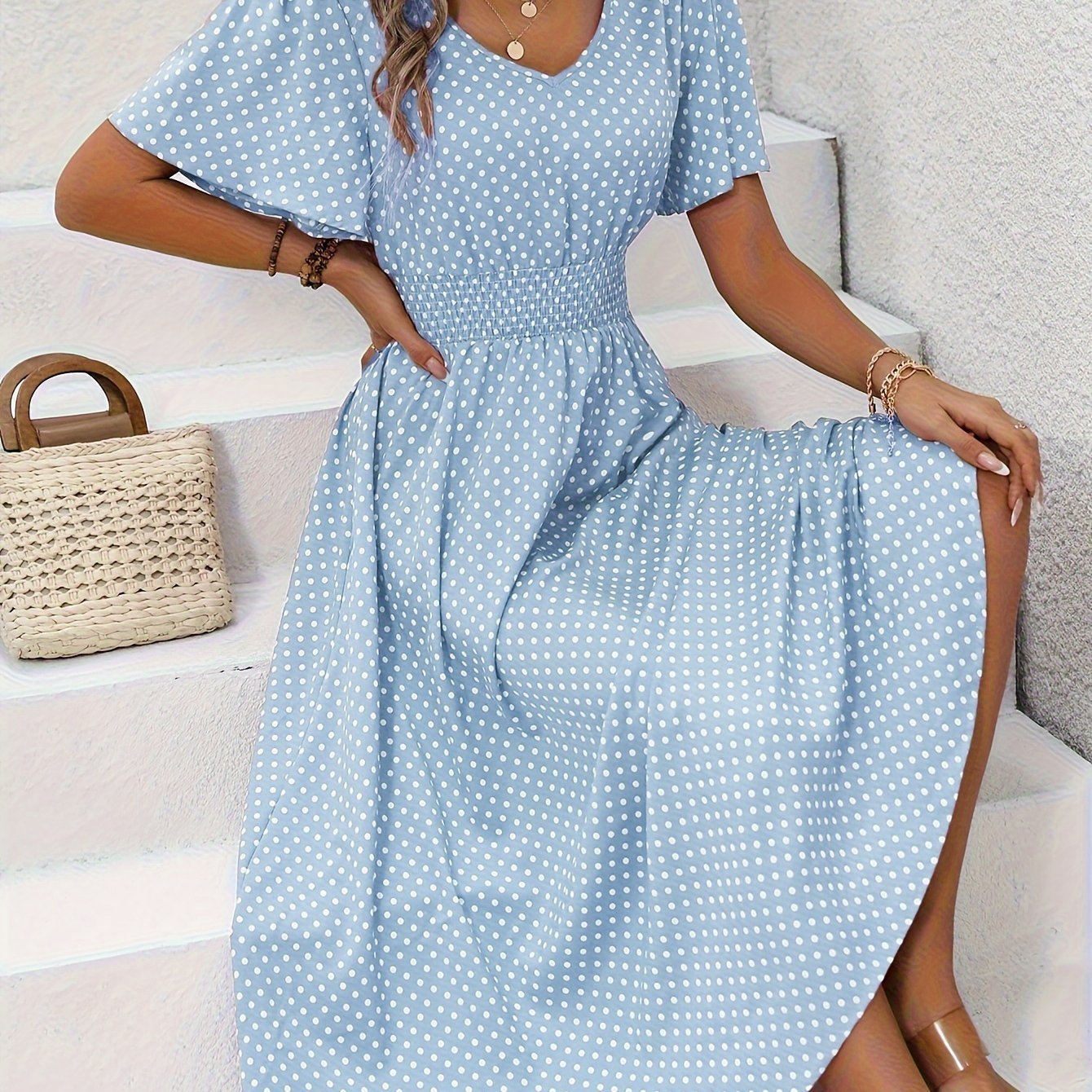 Maëva™ | Robe midi chic à pois roses - LUNAEVE