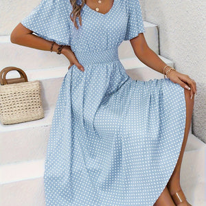 Maëva™ | Robe midi chic à pois roses - LUNAEVE