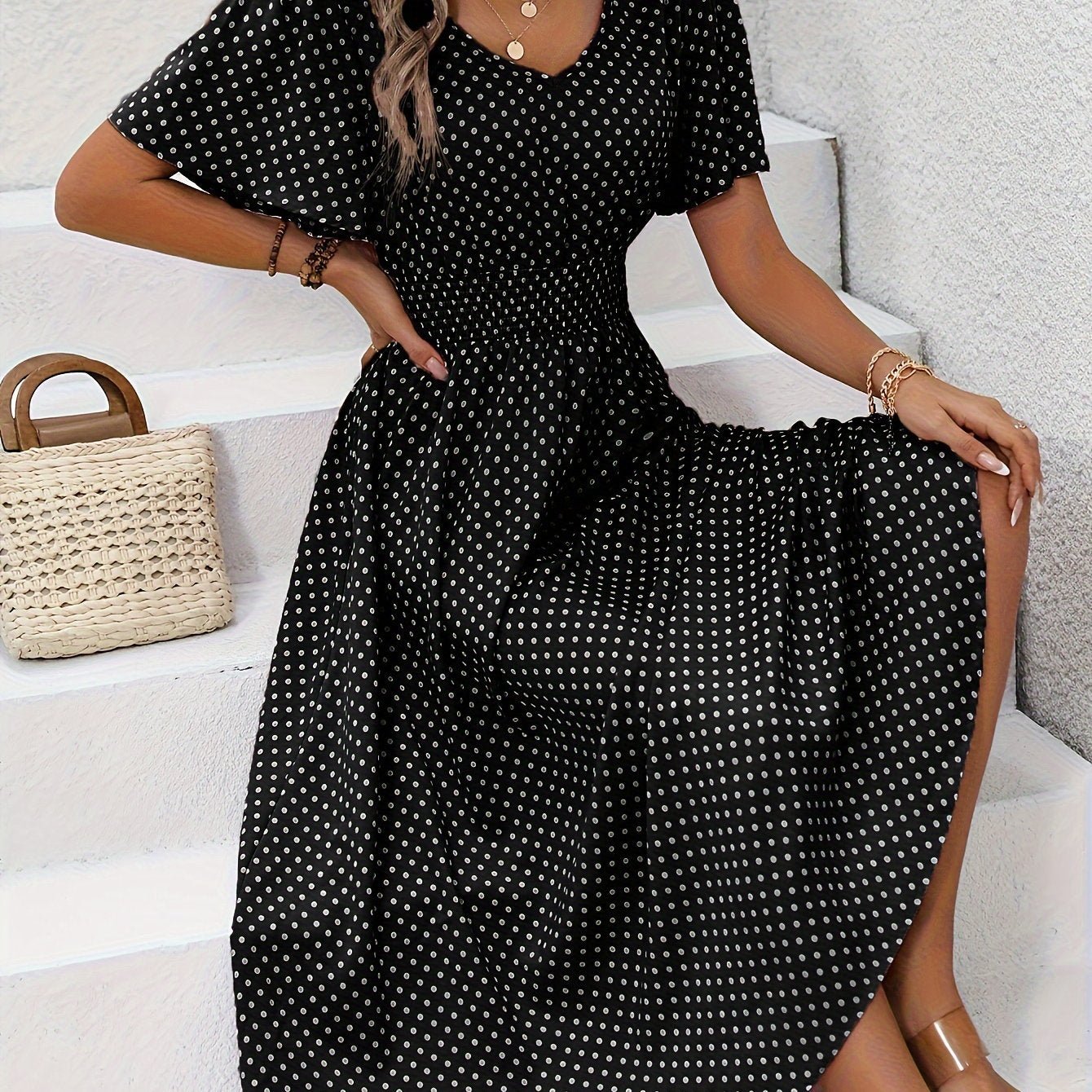 Maëva™ | Robe midi chic à pois roses - LUNAEVE