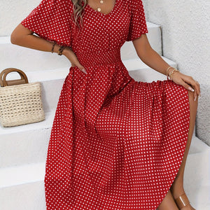 Maëva™ | Robe midi chic à pois roses - LUNAEVE