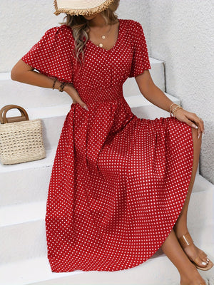 Maëva™ | Robe midi chic à pois roses - LUNAEVE