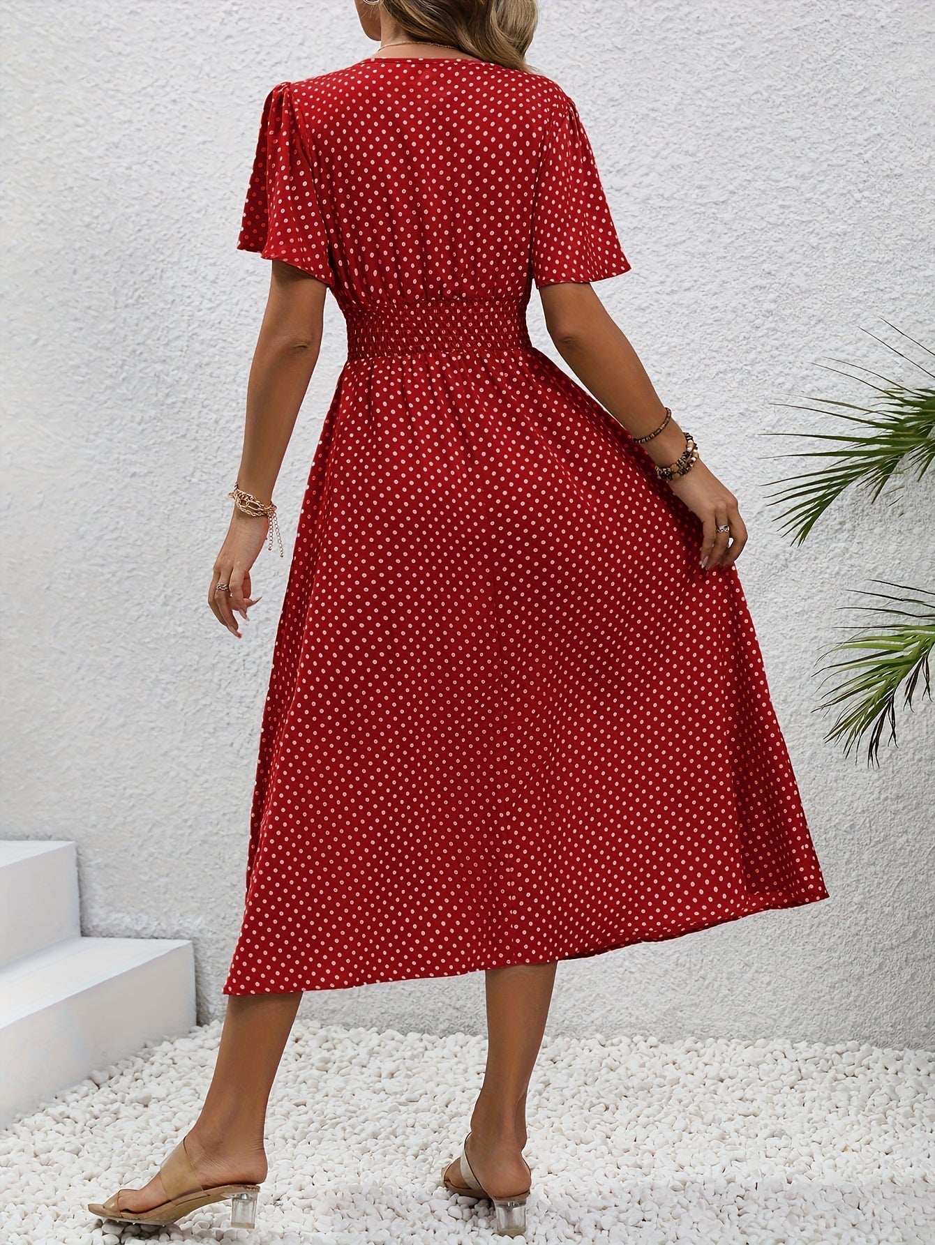 Maëva™ | Robe midi chic à pois roses - LUNAEVE