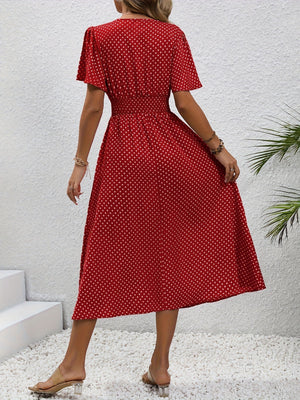 Maëva™ | Robe midi chic à pois roses - LUNAEVE